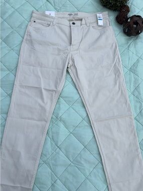 Izod Light Beige Straight Fit Stretch 5-Pocket Pants